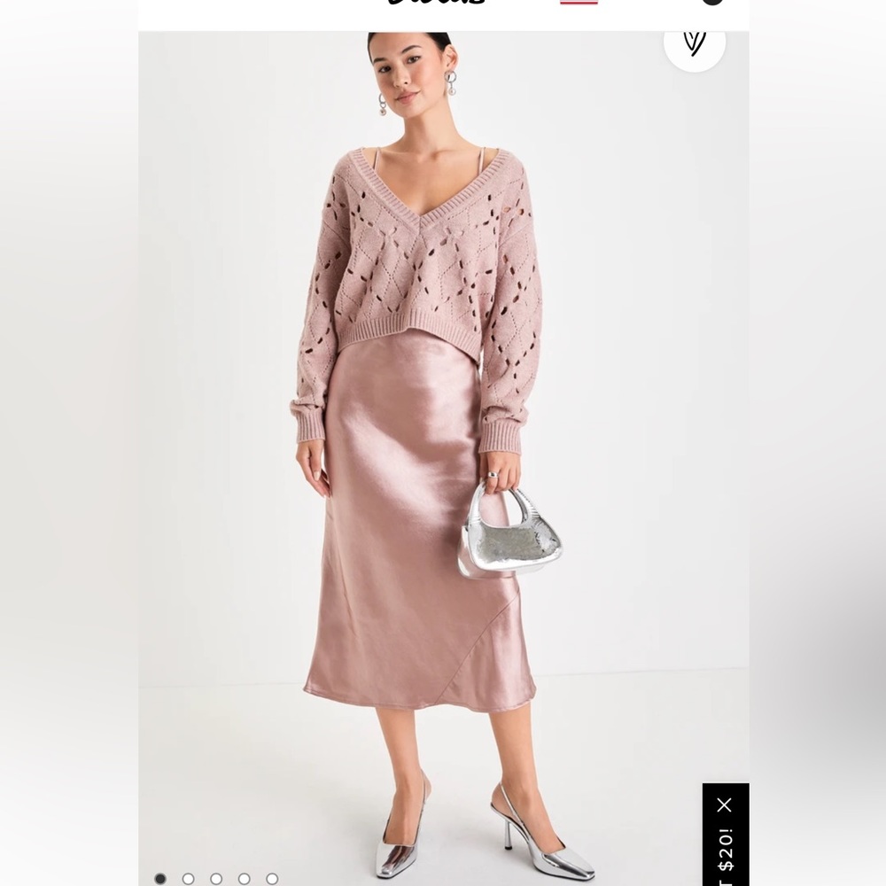 Mauve two piece satin slip dress and knit sweater